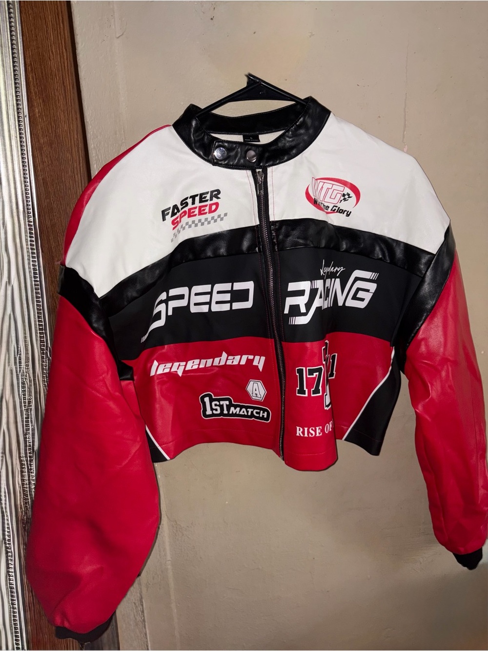 SHEIN Red Black White Speed Racing Bomber Jacket